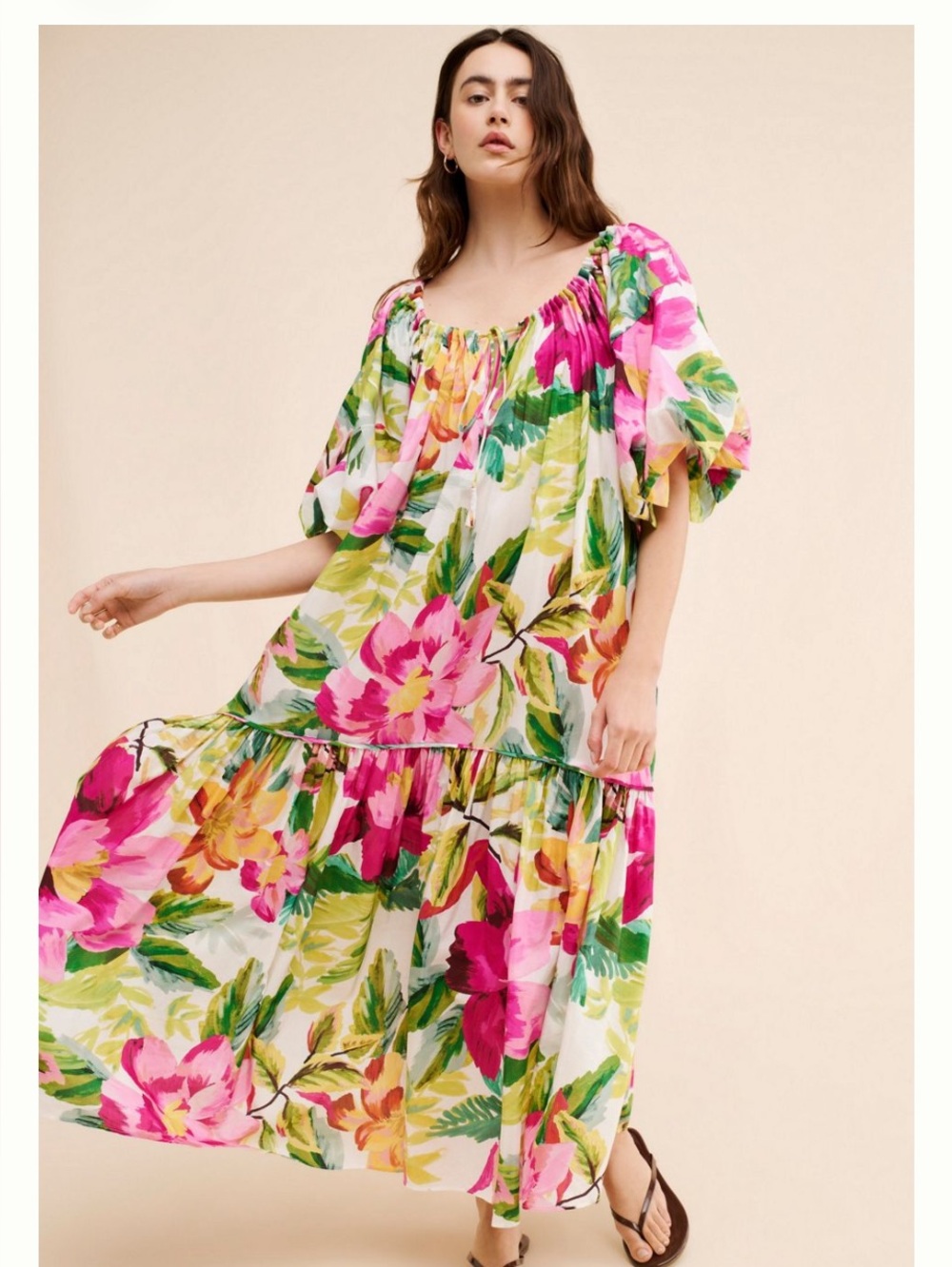 Farm Rio Floral Maxi Dress in Pink & Green